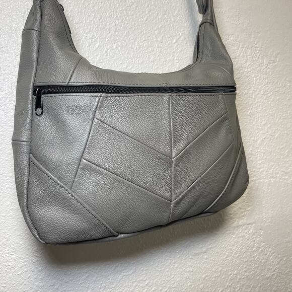 Gray Leather Shoulder Crossbody Bag Made in Mexico 14"x10" - Picture 4 of 10